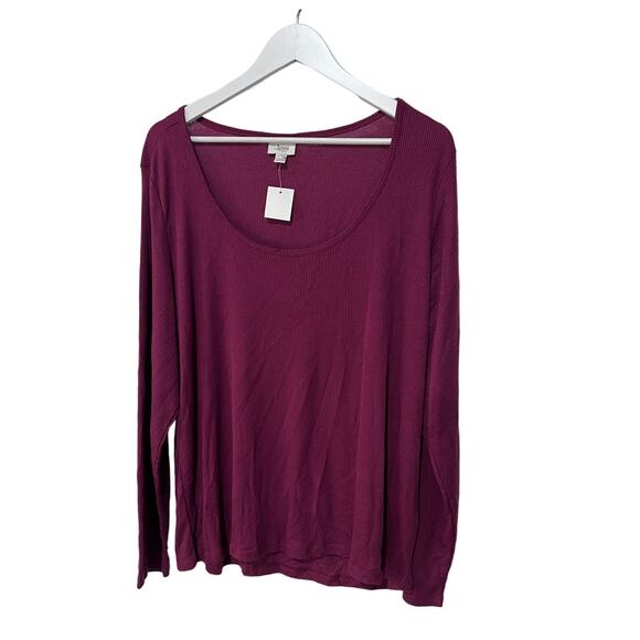 JENNI SOLID LONG-SLEEVE WAFFLE KNIT PAJAMA TOP PLUM WINE RED WOMENS XXLARGE - Picture 1 of 11